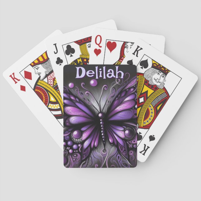 Gothic Butterfly Purple Black Personalised Playing Cards (Back)