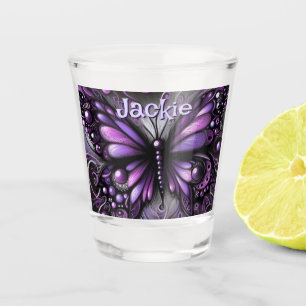 Gothic Butterfly Purple Black Personalised Shot Glass