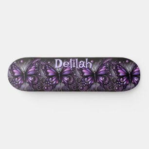 Gothic Butterfly Purple Black Personalised Skateboard