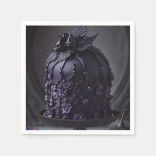Gothic Cake In A Black Purple Color. Napkin