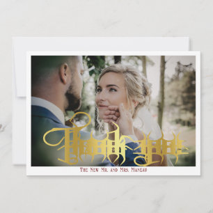 Gothic Calligraphy Monogram Elegant Wedding Photo Thank You Card
