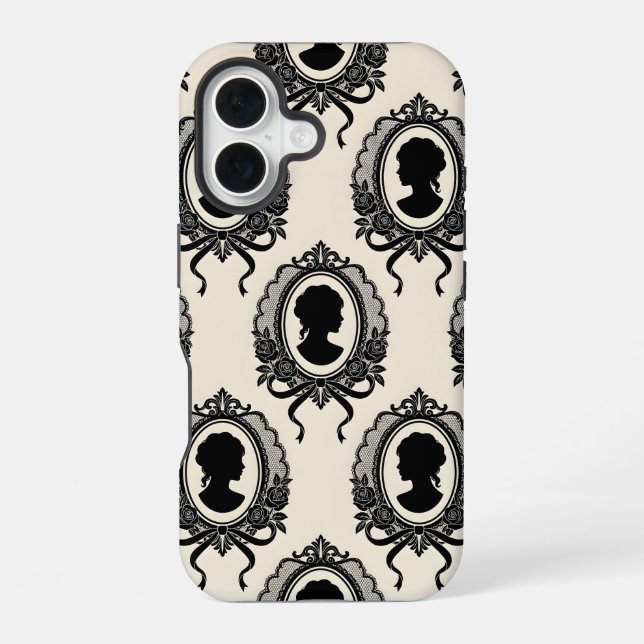 Gothic Cameo Silhouette Pattern iPhone 16 Case (Back)