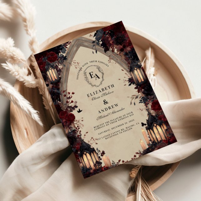 Gothic Candlelit Arch Rose Wedding Invitation (Creator Uploaded)