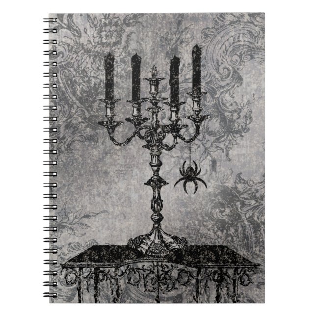 Gothic Candlestick with Spider, Halloween Notebook (Front)