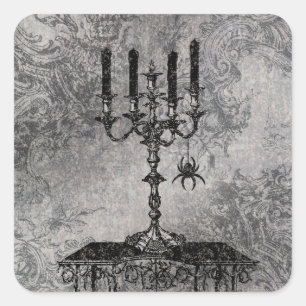 Gothic Candlestick with Spider, Halloween Square Sticker