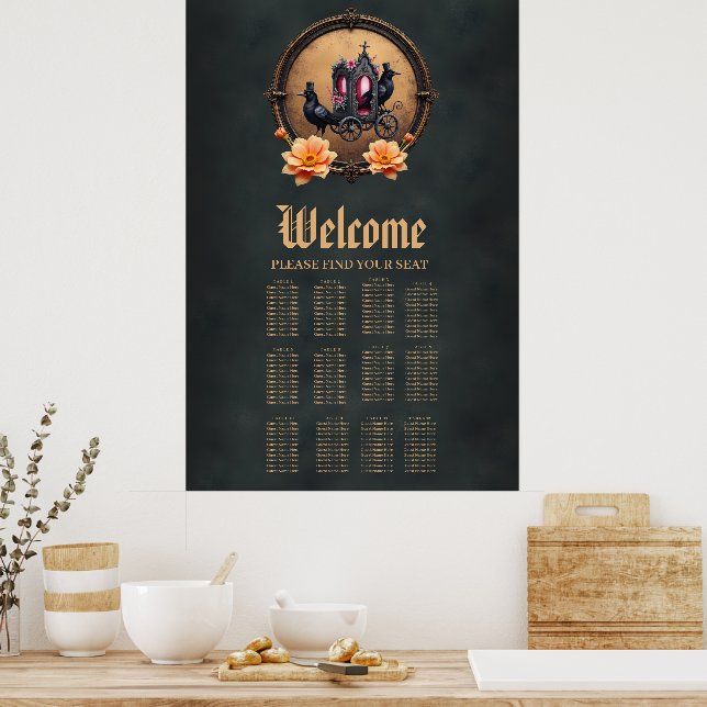 Gothic Carriage with Ravens and Roses.  Poster (Kitchen)