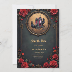 Gothic Carriage with Ravens and Roses. Save The Date
