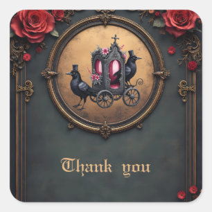 Gothic Carriage with Ravens and Roses.  Square Sticker