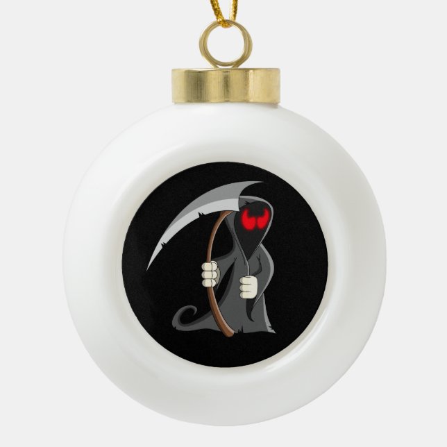 Gothic Cartoon Grim Reaper Halloween Ceramic Ball Christmas Ornament (Front)