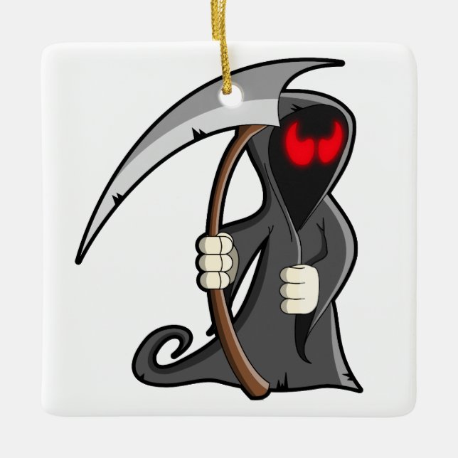 Gothic Cartoon Grim Reaper Halloween Ceramic Tree Decoration (Front)