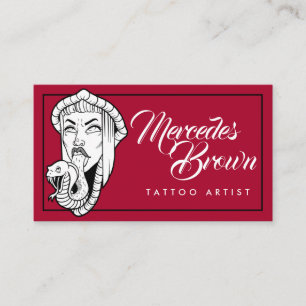 Gothic Cartoon Snake Woman Red Tattoo Artist Business Card