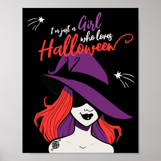 Gothic Cartoon Witch Cute Loves Halloween Poster (Front)