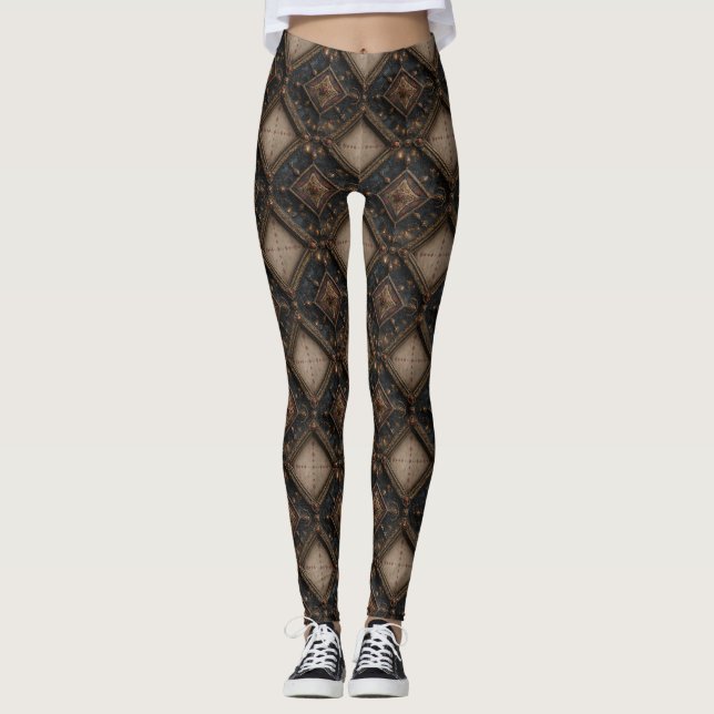Gothic Carved Woodwork Pattern (1) Leggings (Front)