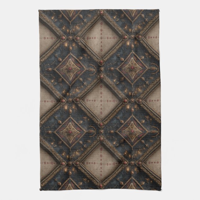 Gothic Carved Woodwork Pattern (1) Tea Towel (Vertical)