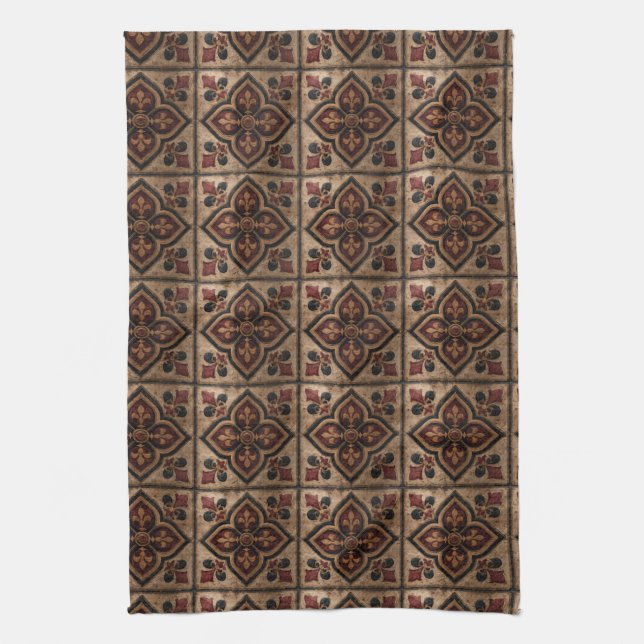 Gothic Carved Woodwork Pattern (3) Tea Towel (Vertical)