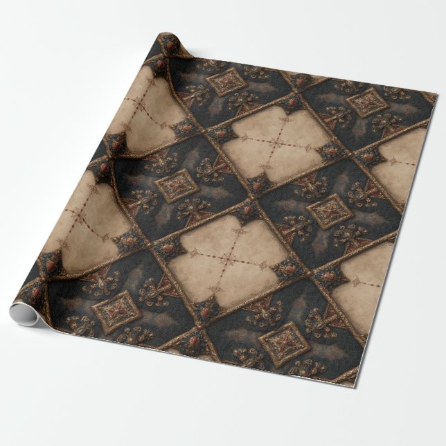 Gothic Carved Woodwork Pattern (4) Wrapping Paper (Unrolled)