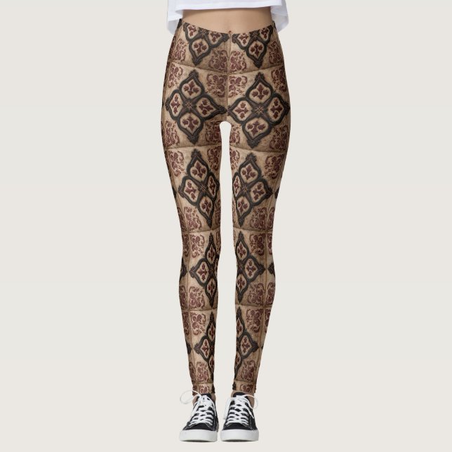 Gothic Carved Woodwork Pattern (5) Leggings (Front)