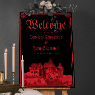 Gothic Castle Border Black Red Wedding Welcome Poster