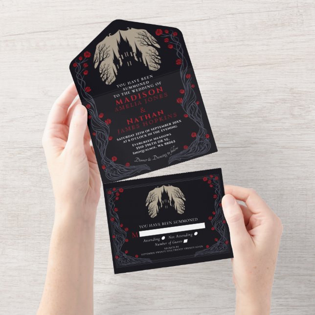 Gothic Castle Floral Halloween Wedding  All In One Invitation (Tearaway)