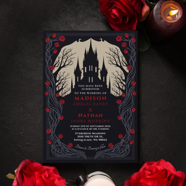 Gothic Castle Floral Halloween Wedding Invitation (Creator Uploaded)