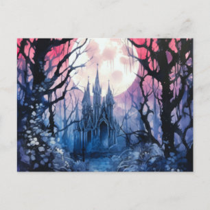 Gothic Castle Full Moon Forest Halloween Holiday Postcard