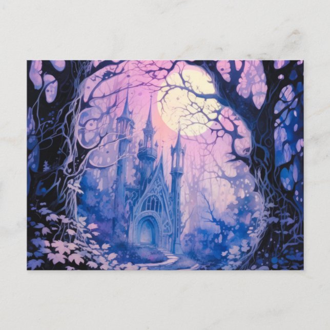 Gothic Castle Full Moon in the Forest Halloween Holiday Postcard (Front)