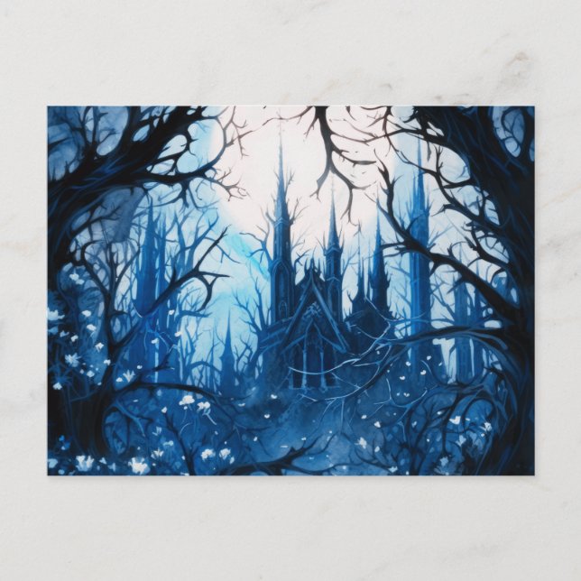 Gothic Castle Full Moon in the Forest Halloween Holiday Postcard (Front)