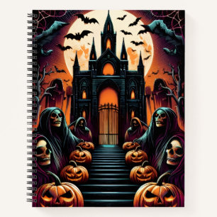 Gothic Castle Grim Reaper Jack-O-Lantern Halloween Notebook