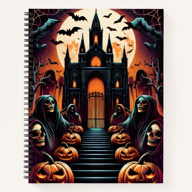 Gothic Castle Grim Reaper Jack-O-Lantern Halloween Notebook (Front)