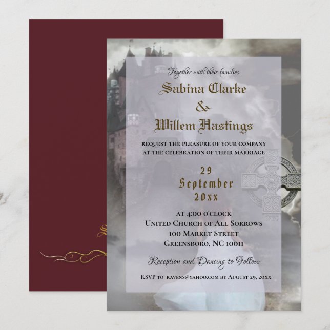 Gothic Castle Mediaeval Wedding Invitation (Front/Back)