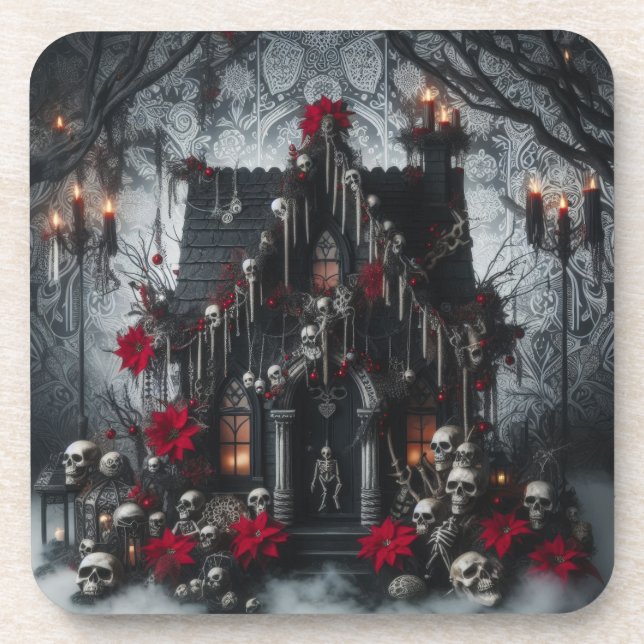 Gothic Castle Night with Skulls, Candles Dark Coaster (Front)