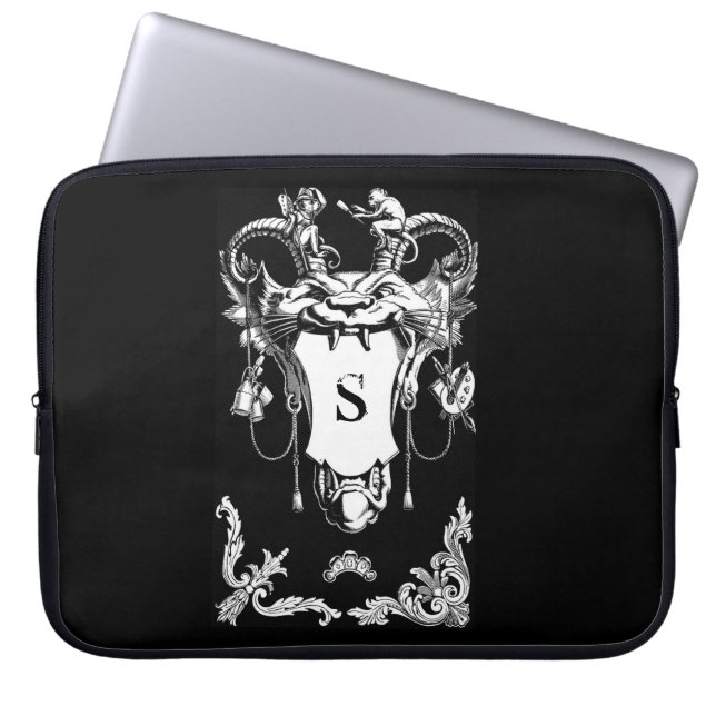 Gothic cat face architectural decoration scroll laptop sleeve (Front)
