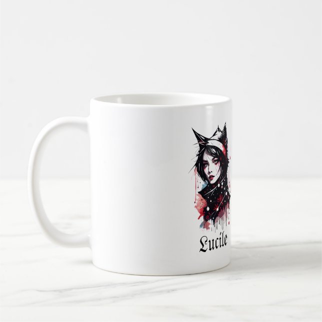 Gothic Cat-Lover Mug for Her: Girl Love Cat (Left)