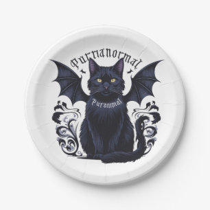 Gothic Cat with Bat Wings Paper Plate