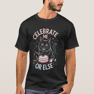 Gothic Cat with Birthday Cake Art T-Shirt