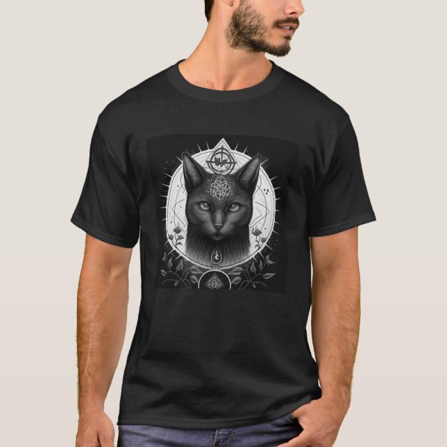 Gothic Cat with Wiccan and Occult Symbols  1 T-Shirt (Front)