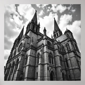 Gothic Cathedral – A Majestic Charcoal Masterpiece Poster