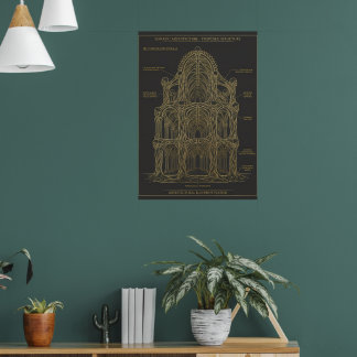 Gothic Cathedral Architectural Blueprint Fine Art Poster