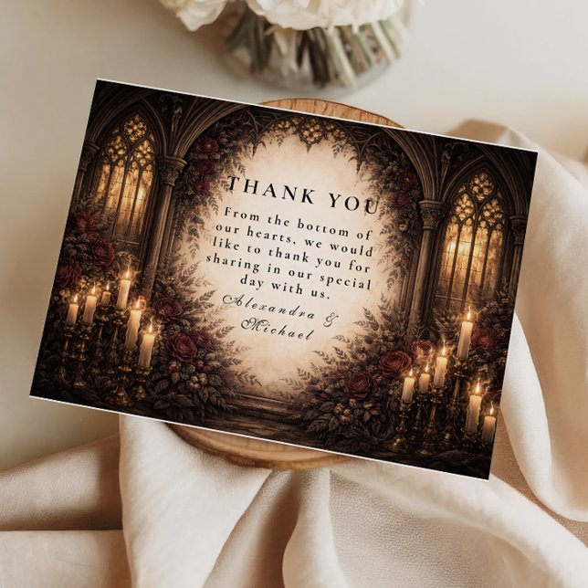 Gothic Cathedral Candlelight Wedding Thank You Card (Creator Uploaded)