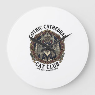Gothic Cathedral Cat Cat Graphic Tee Art - Gothic  Large Clock