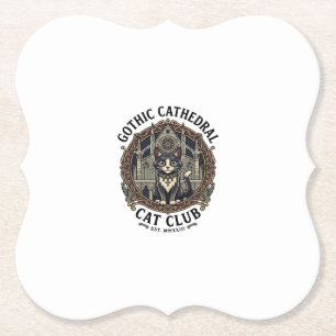 Gothic Cathedral Cat Cat Graphic Tee Art - Gothic Paper Coaster