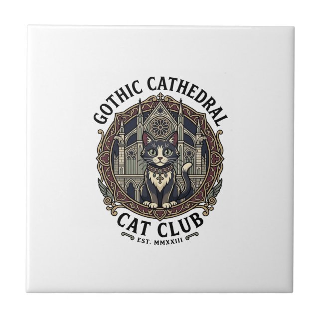 Gothic Cathedral Cat Cat Graphic Tee Art - Gothic  Tile (Front)