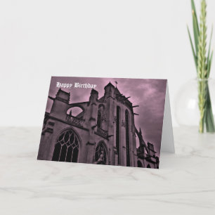 Gothic cathedral in purple Happy Birthday Card