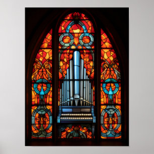 Gothic Cathedral Pipe Organ Stained Glass Window Poster
