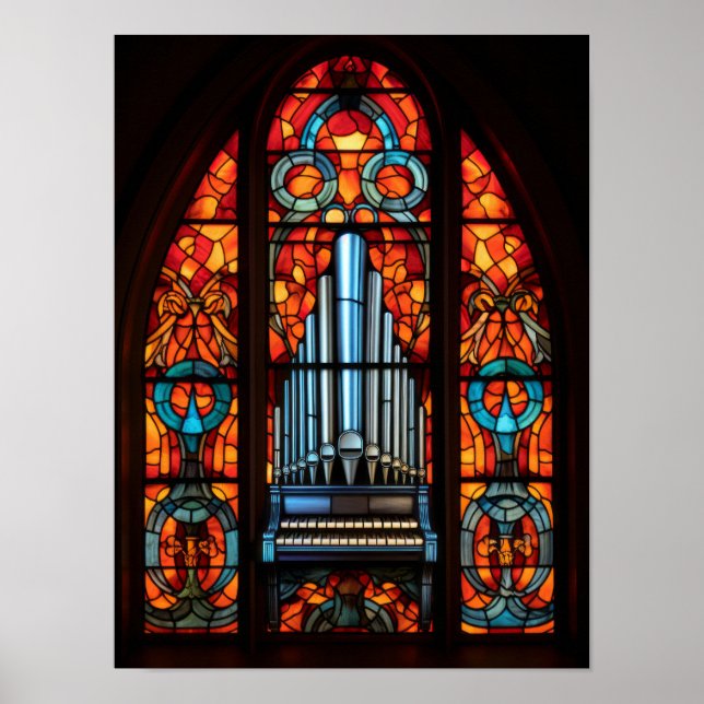 Gothic Cathedral Pipe Organ Stained Glass Window Poster (Front)