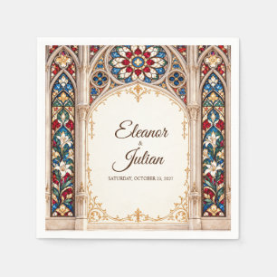 Gothic Cathedral Stained Glass Wedding Paper Napkin