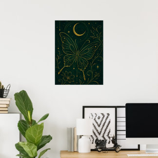 Gothic Celestial Butterfly and Mystic Crescent Moo Poster