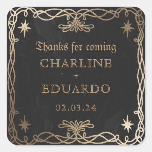 Gothic Celestial Fantasy Gold Ivy Wedding  Square Sticker