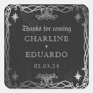 Gothic Celestial Fantasy Silver Ivy Wedding  Square Sticker
