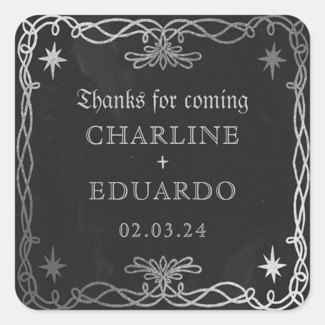 Gothic Celestial Fantasy Silver Ivy Wedding  Square Sticker (Front)